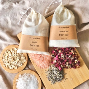 healing organic bath teas, usda organic essential oil bath tea, vegan bath goods, organic bath salts, wedding favors, bridal favors