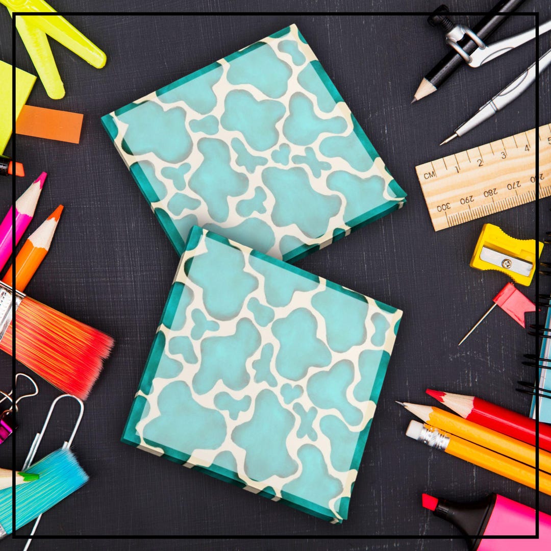 Turquoise Sticky Note Turquoise Cow Print Sticky Notes, Western Inspired Memo Sticky Note Pad ...