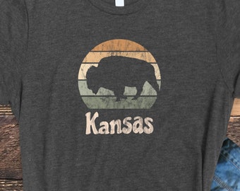Kansas Shirt, Kansas Retro Sunset, Distressed Kansas Shirt, Vintage Kansas Tee, Retro Kansas Shirt