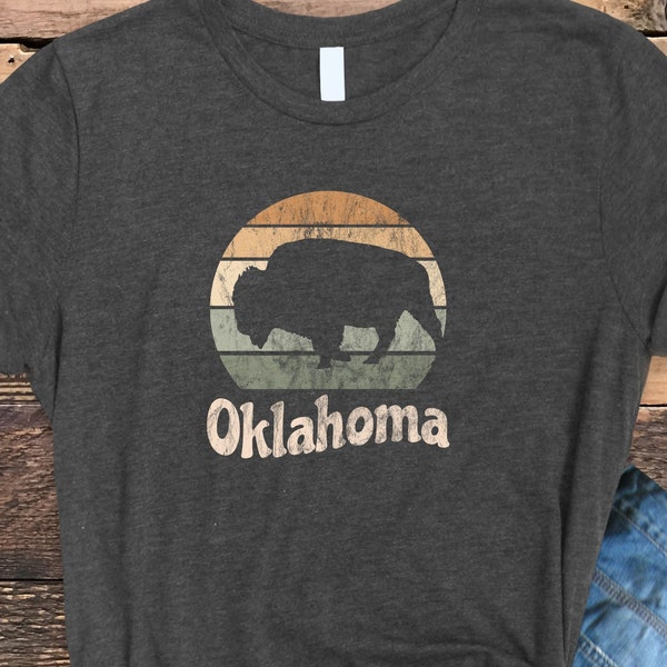 Oklahoma Retro Sunset, Super Soft Bella Canvas Unisex T-Shirt, Oklahoma Shirt, Distressed Oklahoma Shirt, Vintage Oklahoma Tee, Bison Shirt