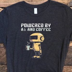 Powered By AI And Coffee Shirt, Funny AI Shirt, Artificial Intelligence Shirt, Distressed Monday Shirt, Coffee Lover Shirt, AI Gift