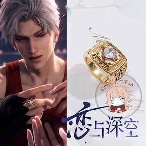 Love and Deepspace Sylus Champion Ring, Versilbert, Versilbert, Vergoldet, Verziert, Verziert, Versilbert, Verzinkt, Samt, Samt, Karabiner, Samt, Karabiner