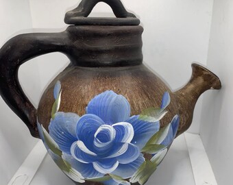 Hand Painted Pottery Tea Pot - Flower Pattern