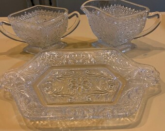 Indiana Glass - Three Piece Serving Set - Platter, Creamer, Sugar
