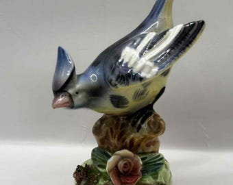 Blue Jay Bird Figurine - Made in Japan - Approx 6in tall