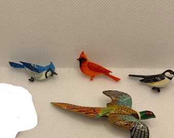 Wooden Bird Pins Brooches - Handmade