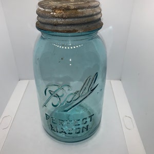 Antique Blue Tint Glass Mason Jar - BALL Perfect Mason