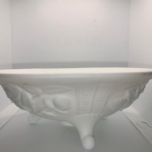 Vintage White Milk Glass Bowl Rose 3 Footed Imperial Dish Satin Finish