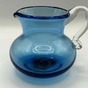 Clear Blue Handblown Pitcher - 3.5in tall