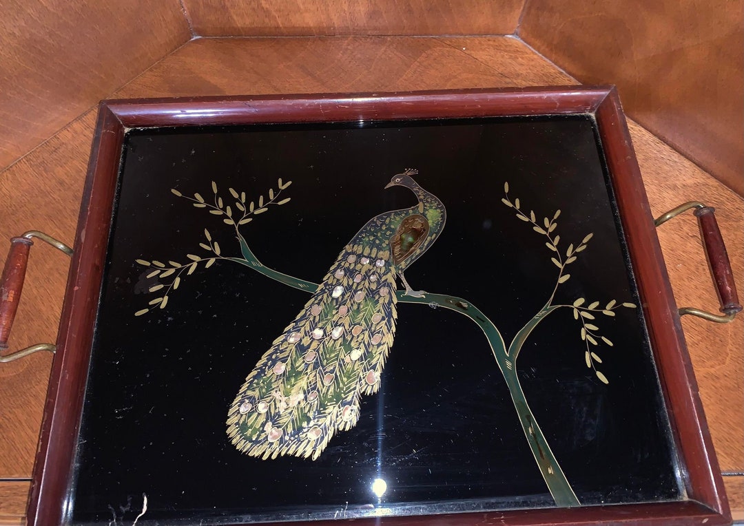Peacock Serving Tray Handles Etsy
