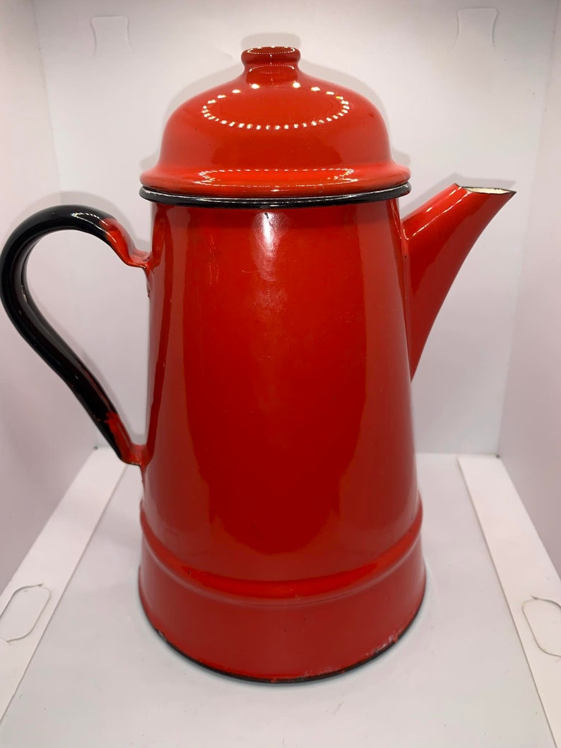 Enamelware Large Red Kettle Made in Poland, 8in Tall Etsy