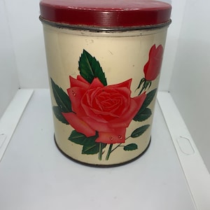 Antique Canister Tin - Rose - Red