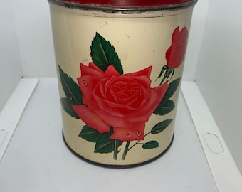 Antique Canister Tin - Rose - Red