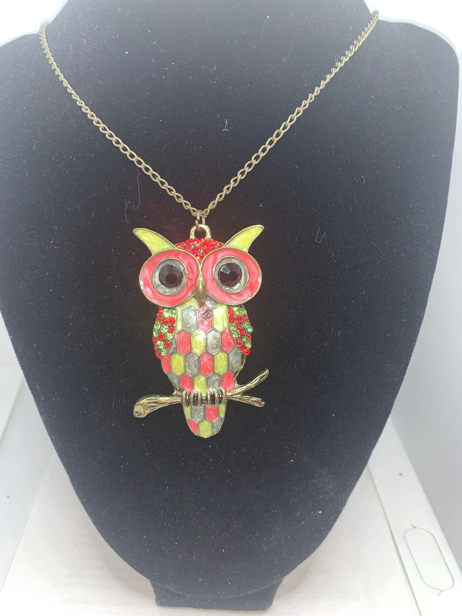 Colorful Enamel Owl Pendant Necklace