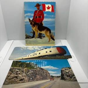 Cartes postales canadiennes anciennes - GRC, train CN, Kama Cut Ontario