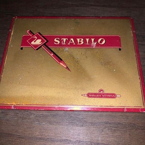 Vintage Tin with Art Supplies - Swan Stabilo