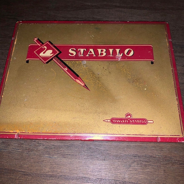 Vintage Tin with Art Supplies - Swan Stabilo