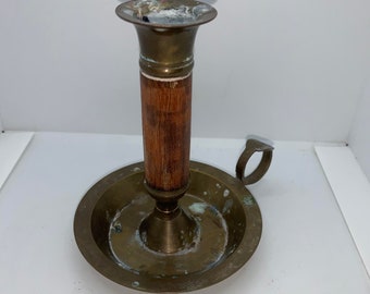 Vintage Brass Candle Holder - Wood Handle