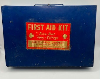 Vintage Steel Erste-Hilfe-Kasten - enthält Inhalt, Johnson und Johnson