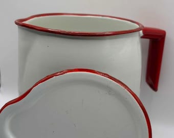 Antike Milchkanne aus Emaille mit Deckel – 18 cm hoch