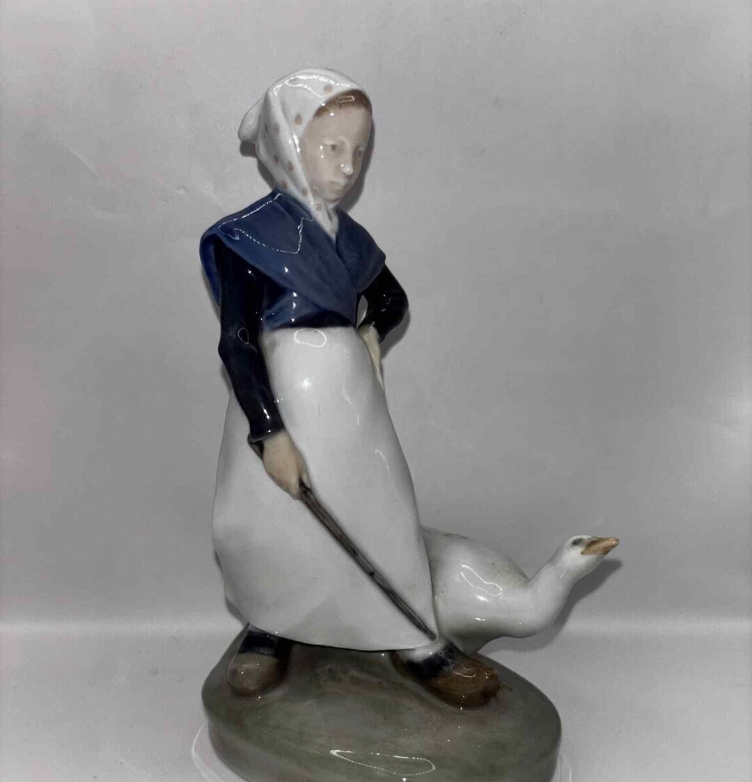 Vintage Royal Copenhagen 528 Porcelain Girl With Goose Figurine, 7