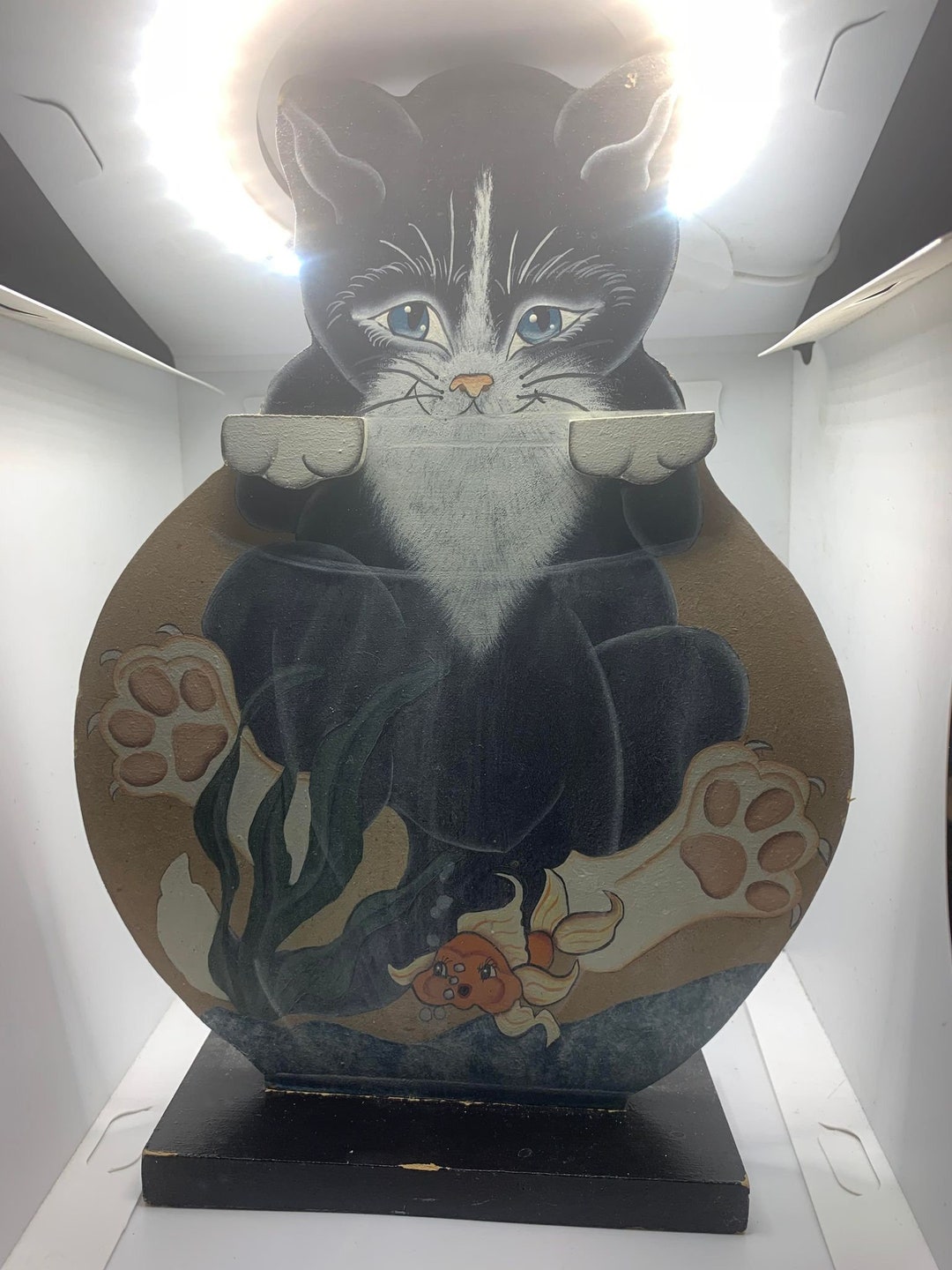 Cat in Fish Bowl Wooden Art - 11in Tall - Etsy
