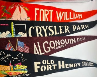 Vintage Ontario Wimpels, Fort William, Crysler Park, Algonguin Park, Old Fort Henry
