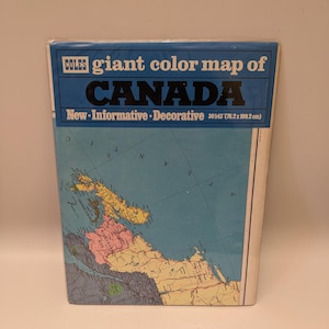 Vintage des années 70, 80, carte grand format du Canada - neuf dans l'emballage, non ouvert - rétro école étude géographie patriotique Canada canadien tenture murale