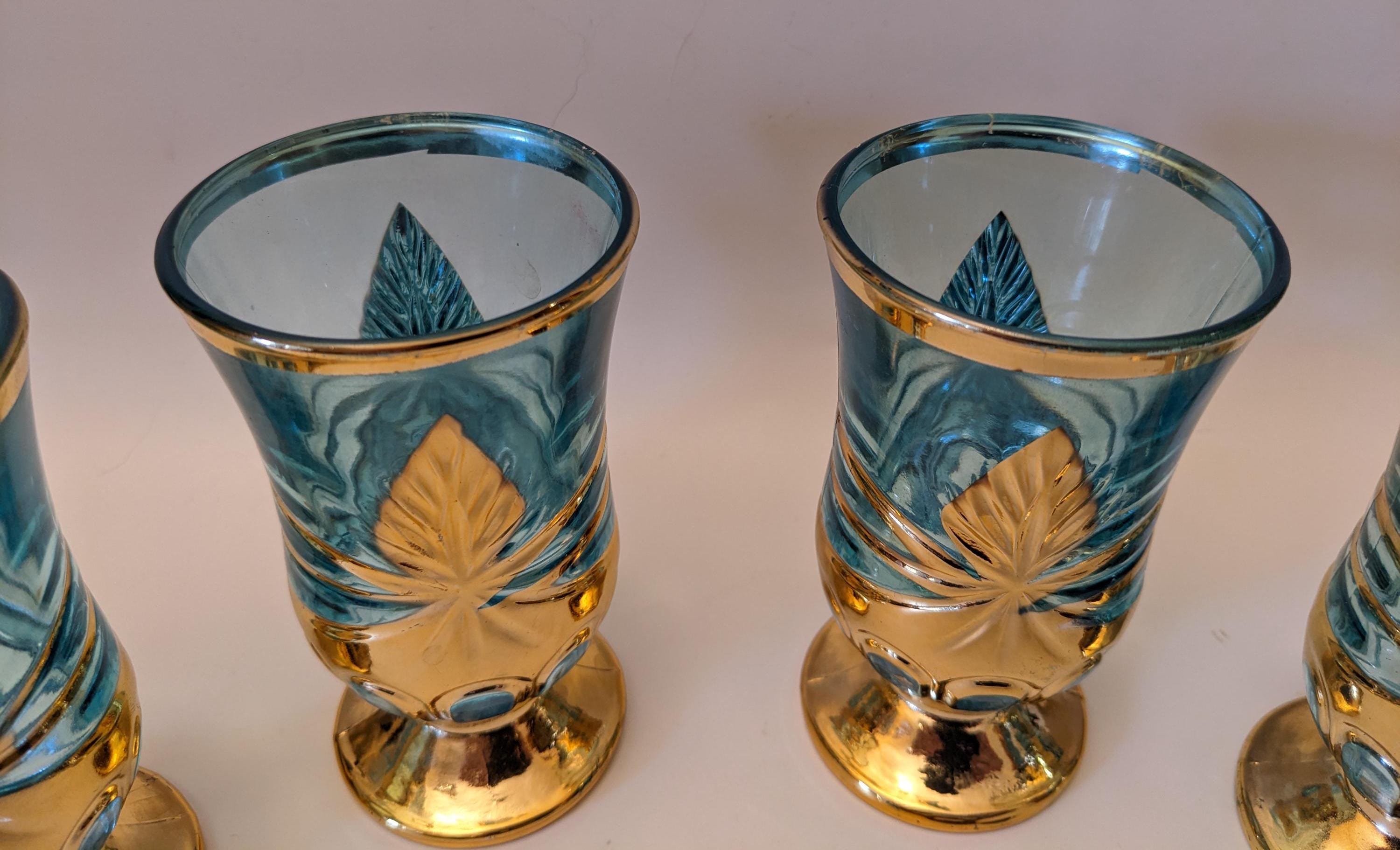 Vintage Imperial Glass Pitcher Set – Blue & Gold MCM Barware