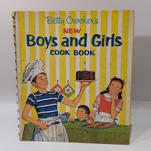 Vintage 1965 Betty Crocker, nieuw kookboek voor jongens en meisjes - eerste editie gedrukt, hardcover, spiraalgebonden - kook- en bakrecepten ZOALS GEVONDEN