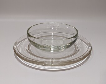 Beautiful La Rochere Made in France Hard to Find Art Glass Dragonfly Bowl and Side Salad Dessert Plate Set