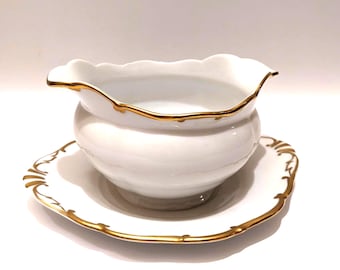 Vintage Haas & Czjzek Sauciere - weiß mit Goldrand, 1930er Jahre