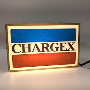 Vintage 1970s Lighted Chargex Advertising Lamp Sign Retail Shop Store Credit Card Retro Light Display Promo Working Movie Film Set Prop RARE