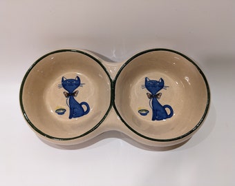 Adorable Vintage Ceramic Double Cat Kitten Dish Bowl - MCM Mid Century Retro Pet Cat Kitty Kitten