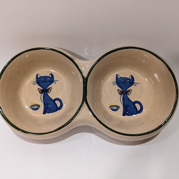 Adorable Vintage Ceramic Double Cat Kitten Dish Bowl - MCM Mid Century Retro Pet Cat Kitty Kitten