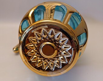 Vintage Imperial Glass Pitcher Set – Blue & Gold MCM Barware