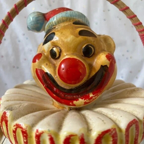 Vintage 1950s Thumbs up Clown Ceramic Lidded Cookie Jar