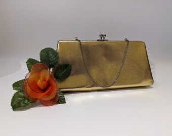 Borsa da sera vintage Harry Levine HL USA con pochette in oro - Anni '50 e '60, ballo formale, matrimonio, cocktail, chiusura metallica con bacio a scatto