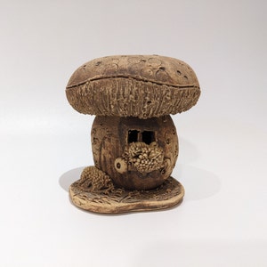 Adorable Vintage Clay Toad Stool Mushroom Fairy House Home Figurine Toadstool Fairy Elf Garden Decor - 60s 70s Rustic Boho Kitschy