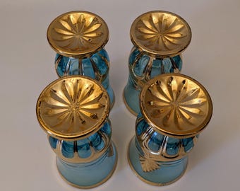 Vintage Imperial Glass Pitcher Set – Blue & Gold MCM Barware