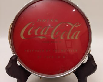 Vintage 1950s Coca-Cola Glass Button Sign – Soda Fountain Dispenser Placard