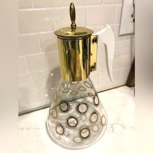 Vintage Fred Press Corning-karaf – gouden zonnestraalglazen koffiepot uit het midden van de eeuw