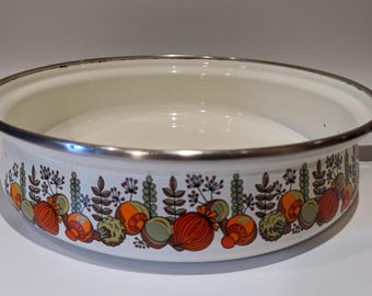 Vintage geëmailleerde koekenpan jaren 70 – champignongroenteafbeelding, Cottagecore Kitchen