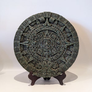 Vintage 1960s Large Engraved Maya Aztec Calendar Wall Art Mesoamerican Art Mayan Civilization Decor Mexican Central American Wall Hanging