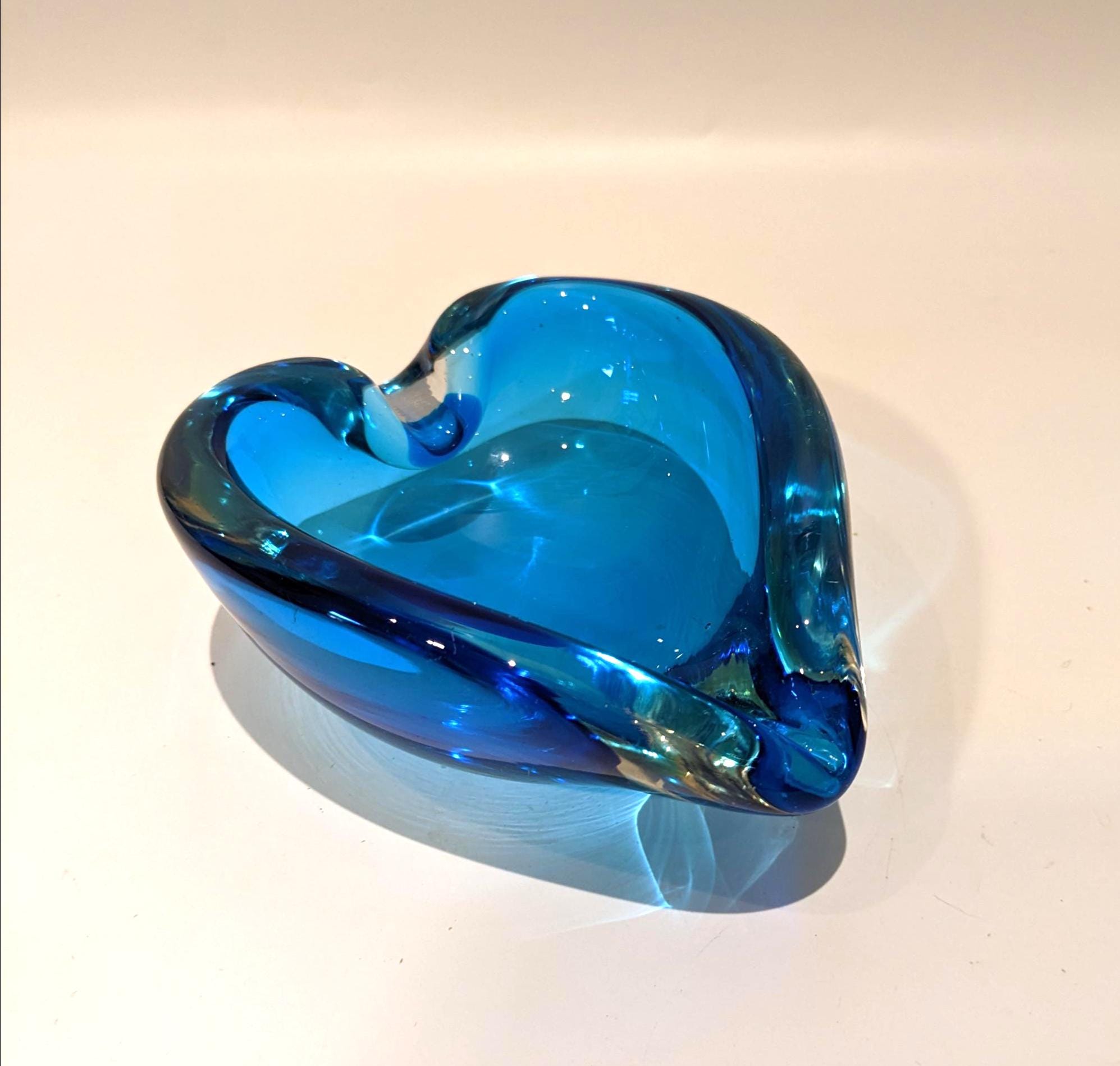 Vintage Murano Art Glass Heart Dish – Mid-century Modern Blue