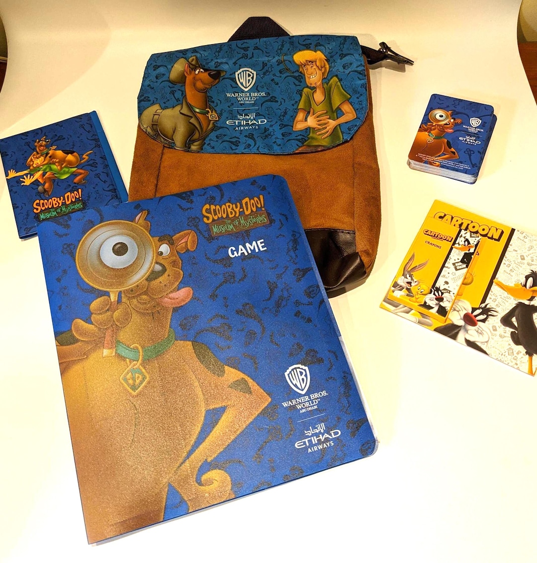 Zaino per bambini vintage Scooby Doo Etihad Airways Warner Bros World Abu  Dhabi e kit di giochi di attività Pubblicità di compagnie aeree di  viaggio
