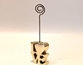 Set of 4 Vintage Pop Art LOVE Place Card Holders • Goldtone Heart Memo • Wedding Table Decor