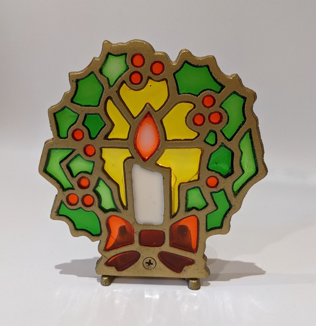 Vintage Christmas Stained Glass Candle Holder Retro Holiday Etsy