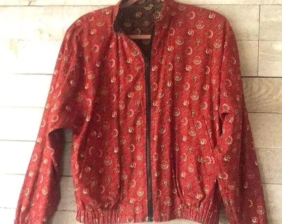 Vintage Vera Bradley Bomber Jacket: Red Paisley Reversible Y2K Coat, Adult Small