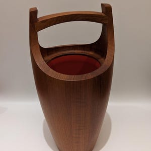 Awesome Vintage Dansk Teak Wood Large Congo Ice Bucket w. Orange Liner - Mid Century Modern MCM 15.5&quot; Early Quistgaard Denmark 50s 60s
